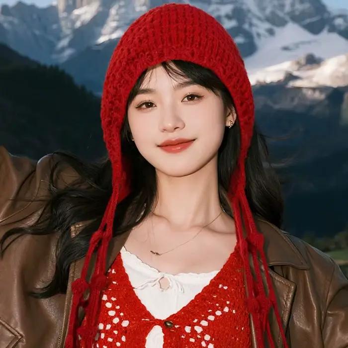 Bonnet en crochet à pompons mignon