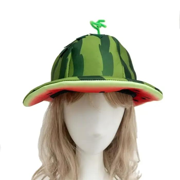 Chapeau de pastèque créatif de dessin animé confortable mignon à large bord chapeau de soleil unisexe casquette d'halloween amusante accessoire de costume de fête