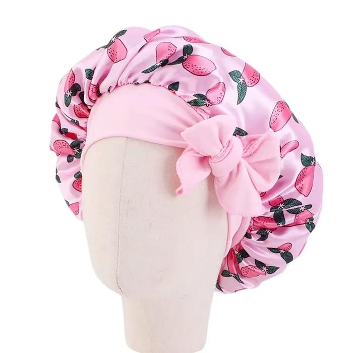 Bonnet de douche en satin pour garçon et fille, chapeau de sommeil avec dessin animé pour enfants de 1 à 3 ans, matériau polyester, confort douillet pour le bain et le sommeil