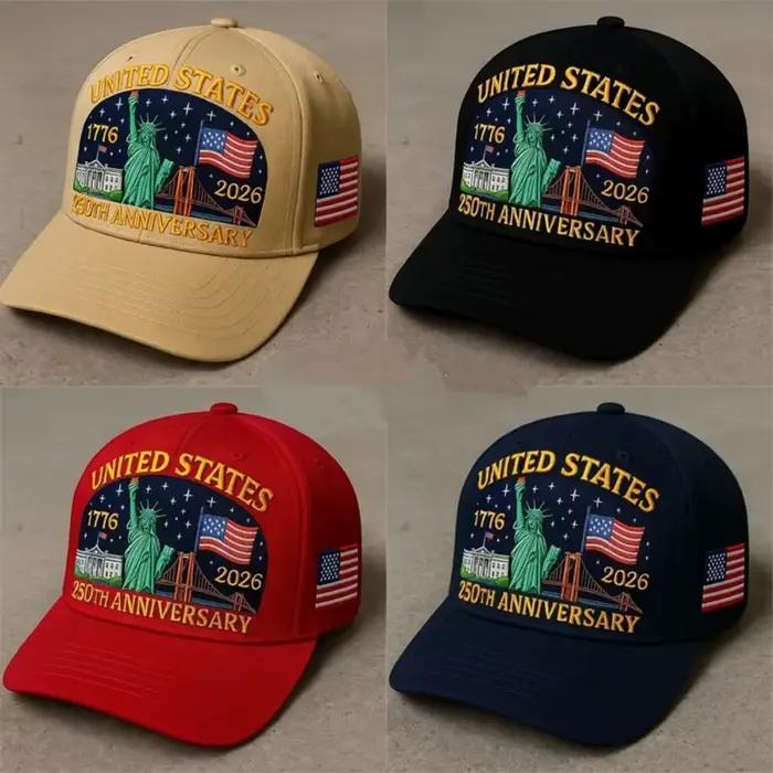 Chapeau commémoratif vintage USA 250 ans | Casquette brodée avec le drapeau de la Statue de la Liberté