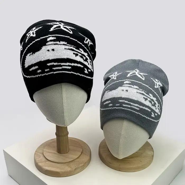 Automne hiver nouvelle tendance américaine étoile à cinq branches Jacquard tricoté chapeau pour hommes femmes chaud Hip
