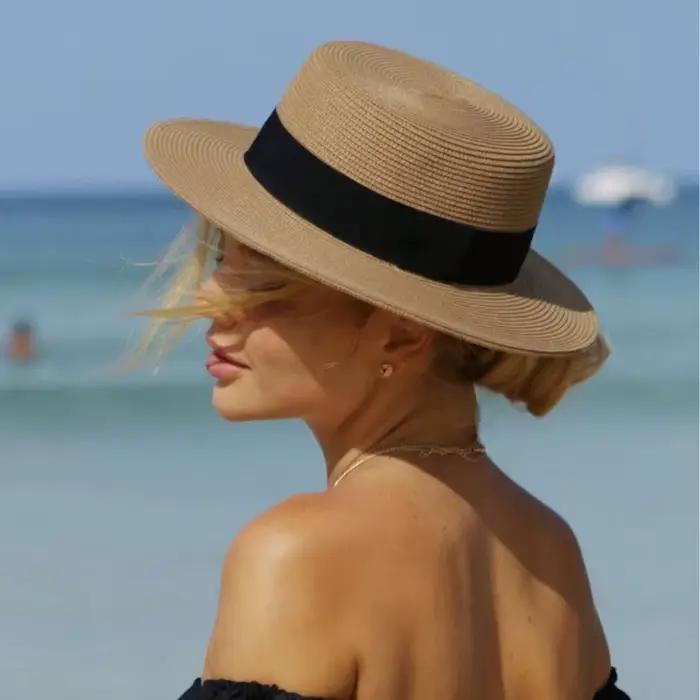 1 pièce Chapeau de paille d'été à large bord pour femme