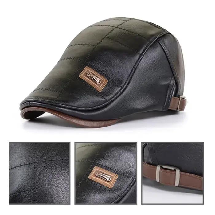 Casquettes de journal rétro en cuir Pu pour hommes