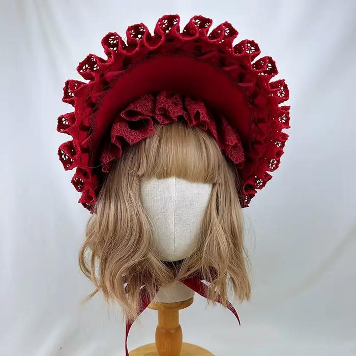 Bonnet gothique Lolita pour filles casquette de cosplay demoiselle d'honneur couvre-chef vintage victorien multicouche en dentelle pour cosplay occassions spéciales