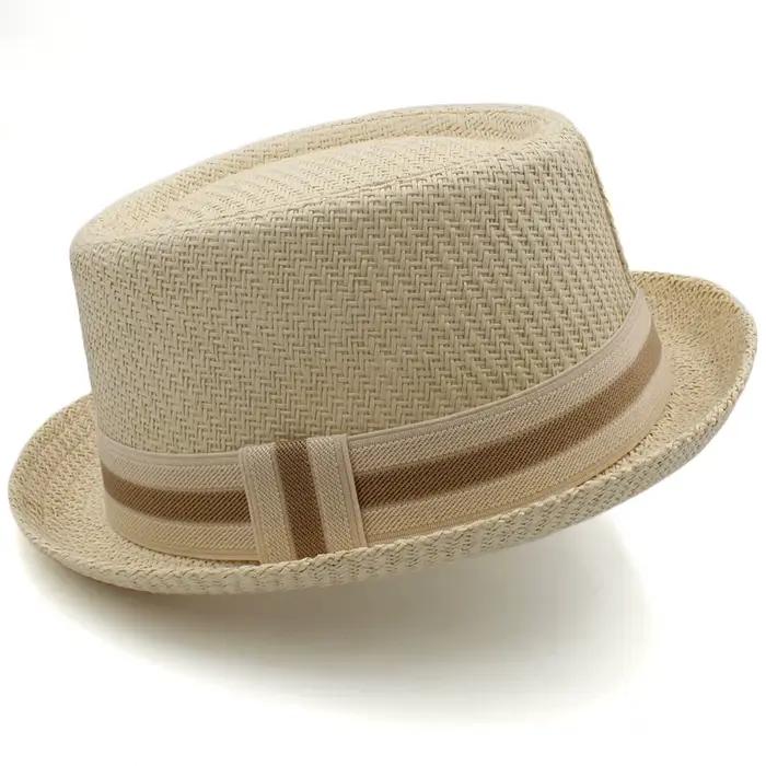 Men Women Classical Straw Pork Pie Hats Fedora Sunhats Trilby Caps Summer Boater Street Outdoor Travel Party Size US 7 1/4 UK L