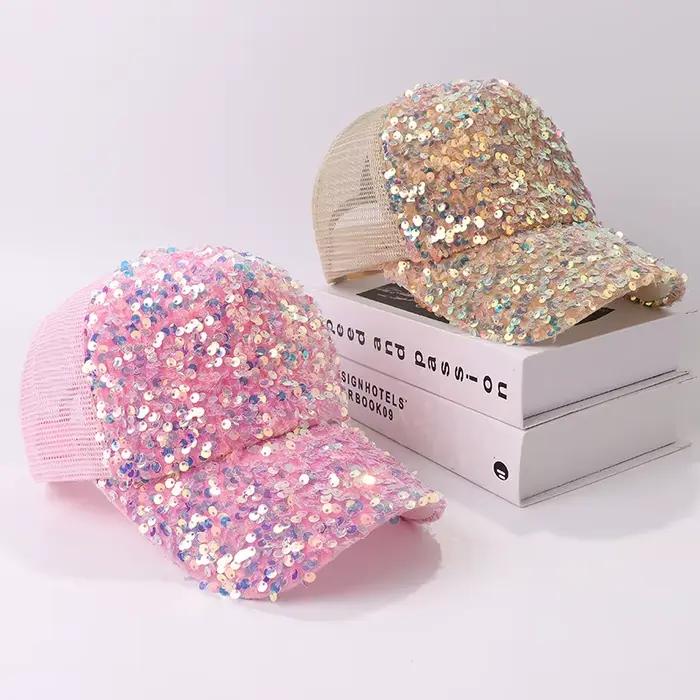 Casquette de baseball à paillettes brillantes pour femmes