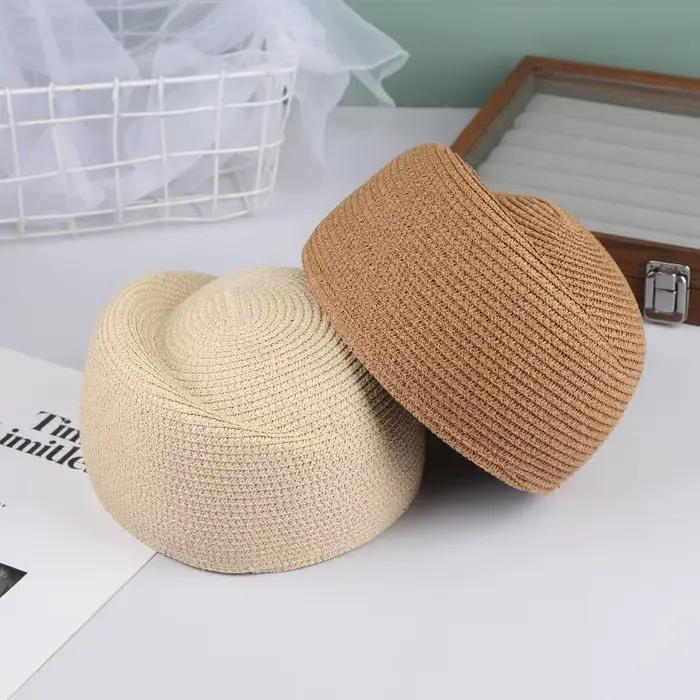 Béret en paille de couleur unie pour femmes