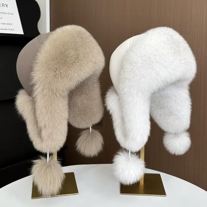 Chapeau de protection des oreilles en fourrure de renard pour femmes
