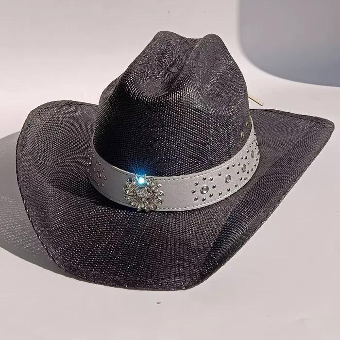 Chapeau de paille de cowboy rigide pour hommes et femmes