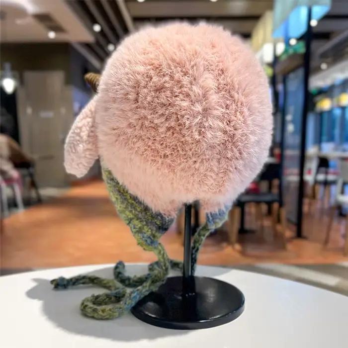 Chapeau coréen en peluche mignon pour homme et femme couvre-oreilles tricoté chaud résistant au froid et assorti avec tout pour l'automne et l'hiver
