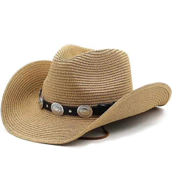 Chapeau de Cowboy occidental en paille pour hommes et femmes
