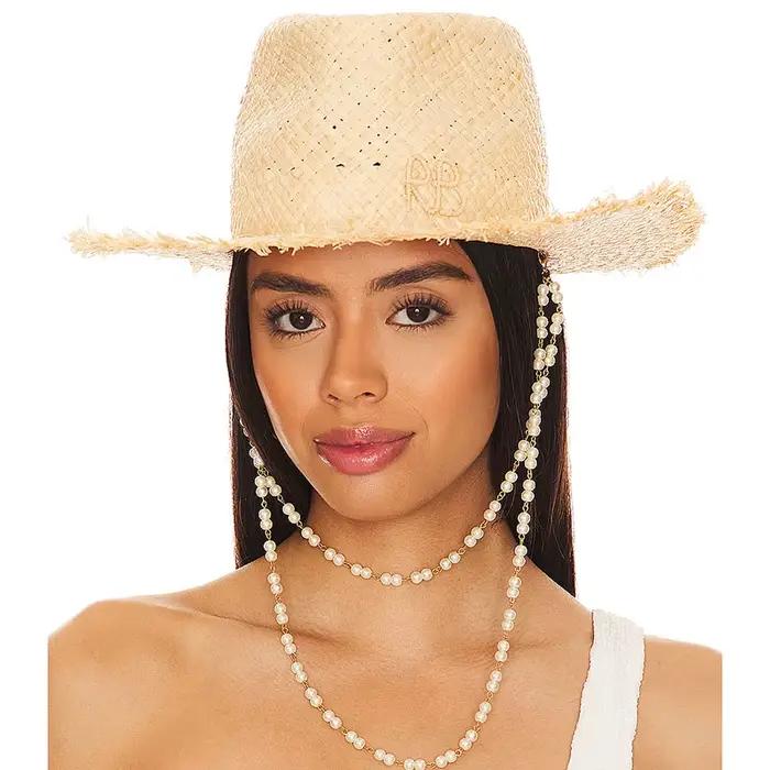 JOPearl-Chapeau de plage en paille de raphia pour femmes