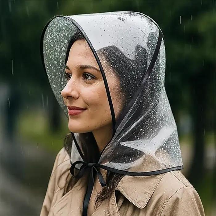 Chapeau de pluie transparent réutilisable imperméable à large bord pour femme
