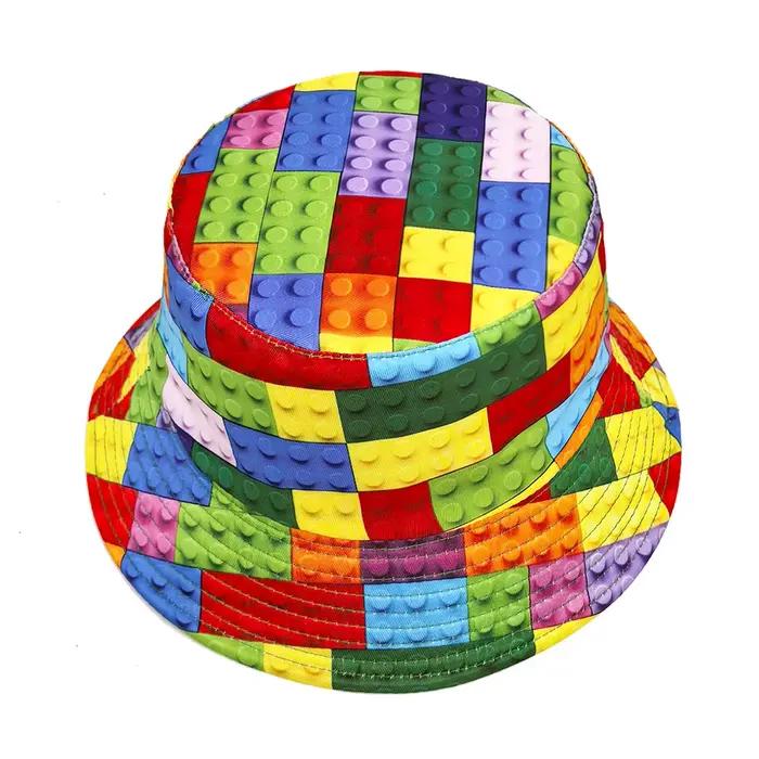 Chapeau de soleil pliable unisexe imprimé blocs de construction colorés chapeau de plage pour voyage en plein air chapeau de protection solaire Hip Hop pour adultes polyvalent tout terrain