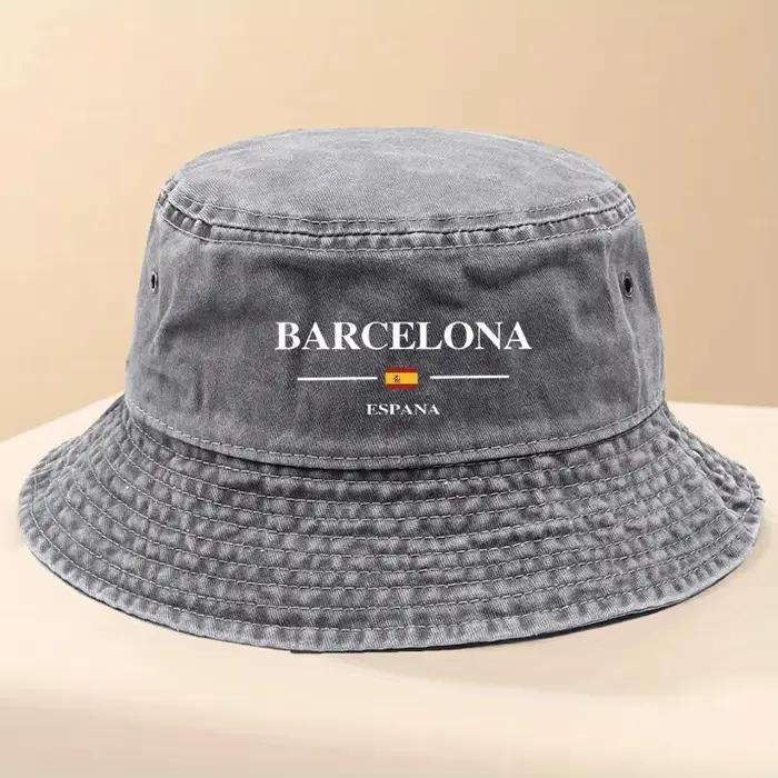 Chapeau de pêcheur réglable avec lettres et drapeau de Barcelone