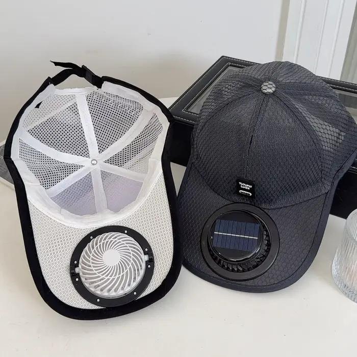 Casquette solaire ventilée en maille polyester protection UV rechargeable USB mode double alimentation pour hommes femmes occasions extérieures de plein air voyage printemps été