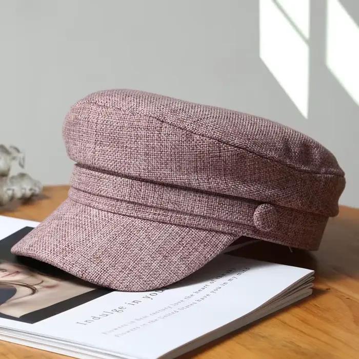 Chapeau d'été pour femme style rétro britannique couleur unie respirant casquette plate newsboy chapeau de soleil décontracté casquette militaire béret occassions estivales