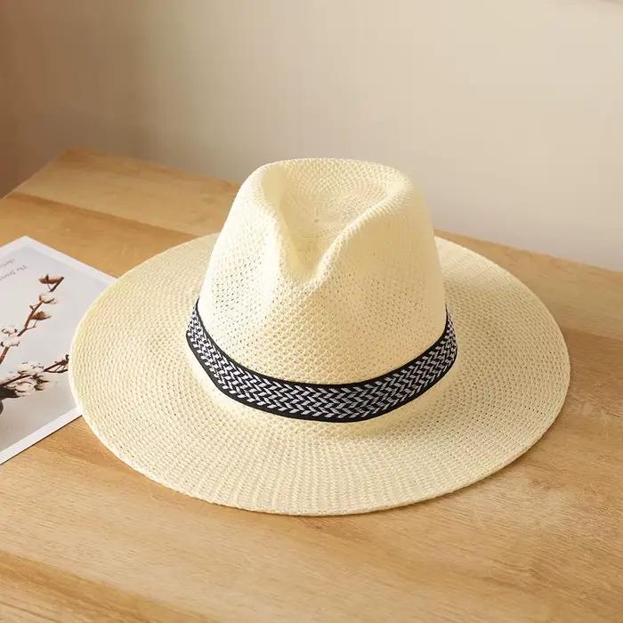 Chapeau de paille large bord protection solaire pour homme et femme style simple couleurs beige blanc gris kaki occassions estivales et printanières