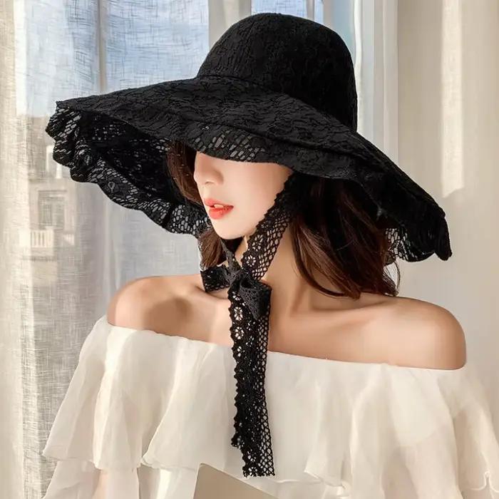 2025 nouvelle mode femmes chapeau d'été dames solide dentelle large bord