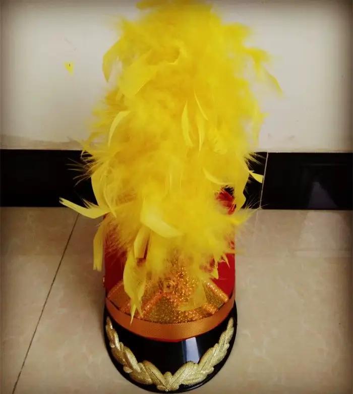 Chapeau de groupe de musique rouge pour enfants et adultes cosplay militaire vêtements de sauna chapeaux de performance scolaire avec plumes fournitures de festival