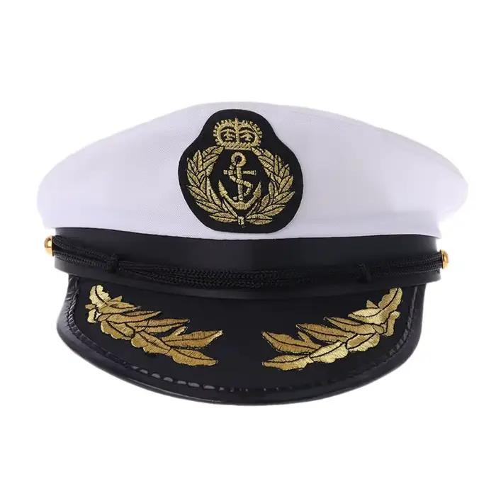 Chapeau de marin blanc pour adulte casquette de baseball unisexe avec badge brodé pour occasions spéciales et événements costumés