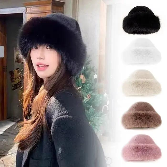 Chapeau seau en fausse fourrure pour femmes