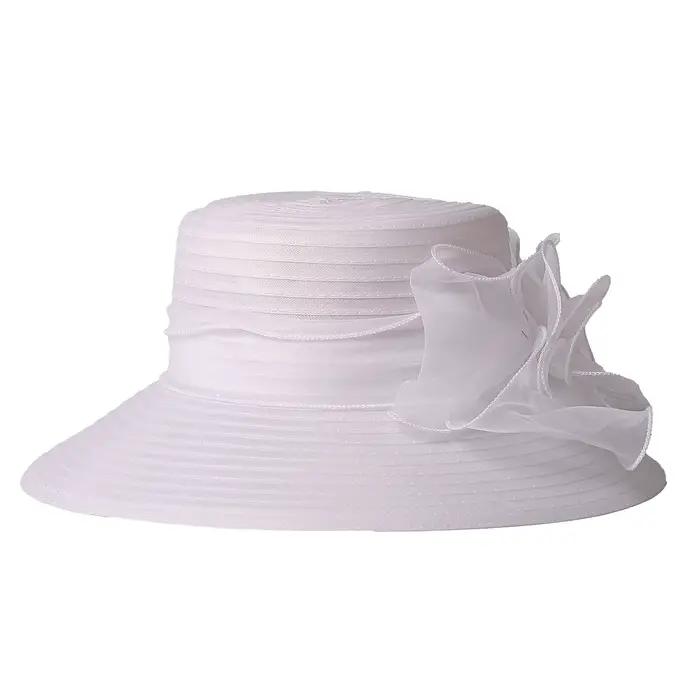 Chapeau de mariage royal blanc et rouge à large bord FS avec fleur