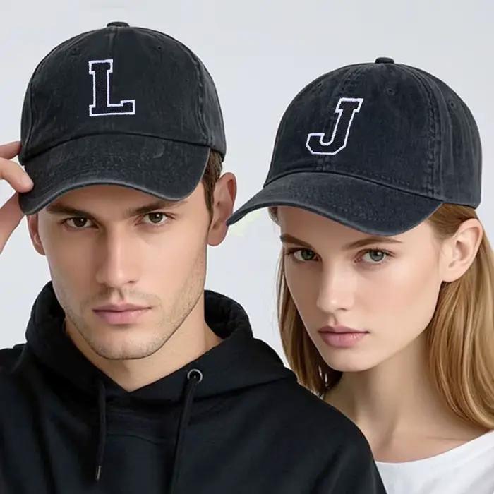 Lettre initiale A-Z broder casquette de Baseball pour hommes femmes lavé coton noir chapeau mode équipe Sport visières casquettes de relance