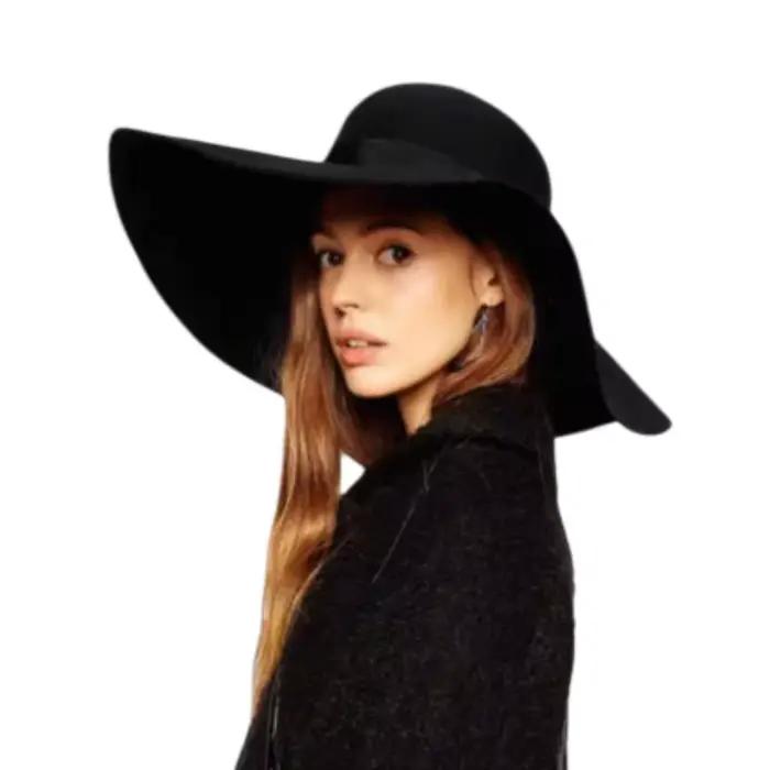 Chapeau haut de gamme noir style français en laine