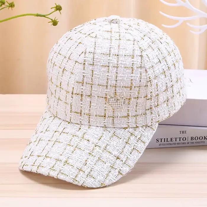 Casquette de baseball élégante pour femmes motif plaid fil doré protection solaire ajustement réglable pour sports plein air