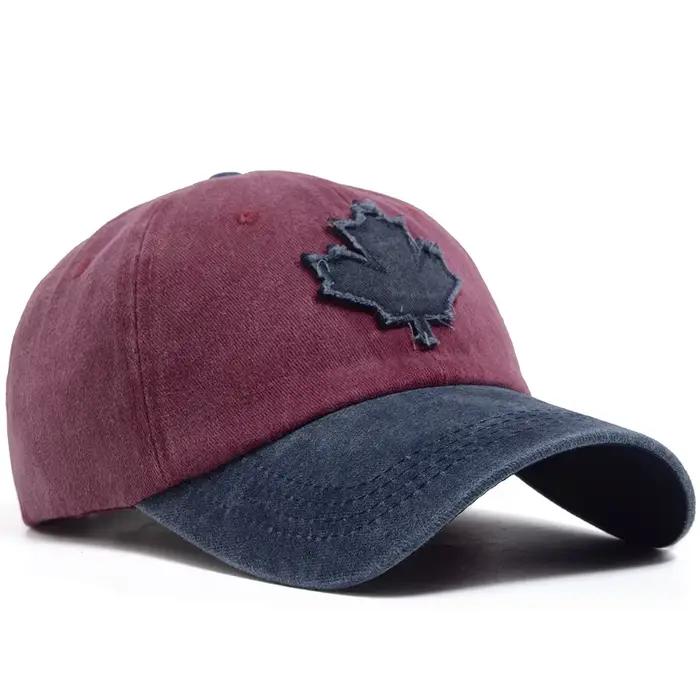 Casquette de baseball vintage unisexe avec patch feuilles d'érable tendance