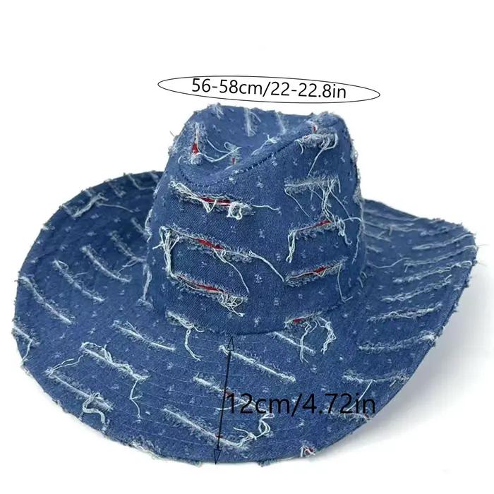Chapeau de cow-girl vintage en denim vieilli pour femmes et hommes
