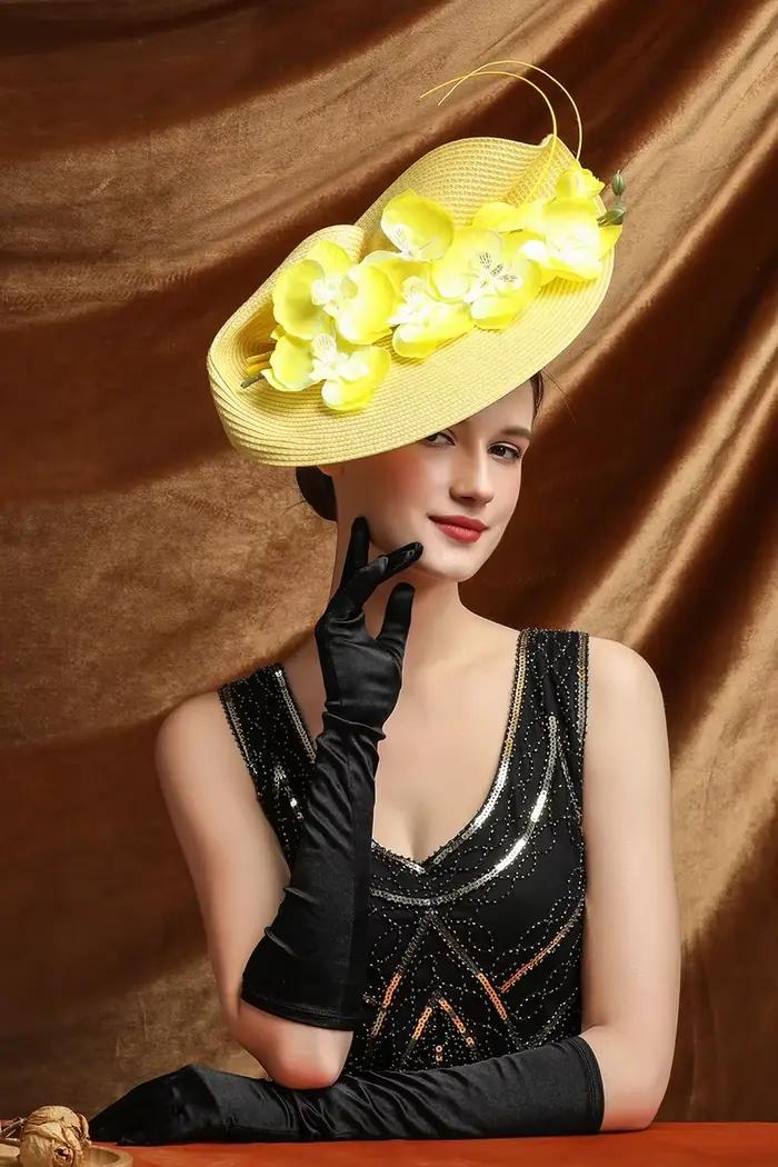 Fascinateur de luxe en plumes et fleurs pour femmes, chapeau de mariage en paille de haute qualité, élégant et polyvalent pour diverses occasions