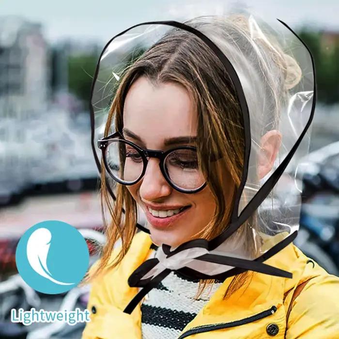 Chapeau de pluie imperméable et réutilisable transparent avec large bord pour femmes
