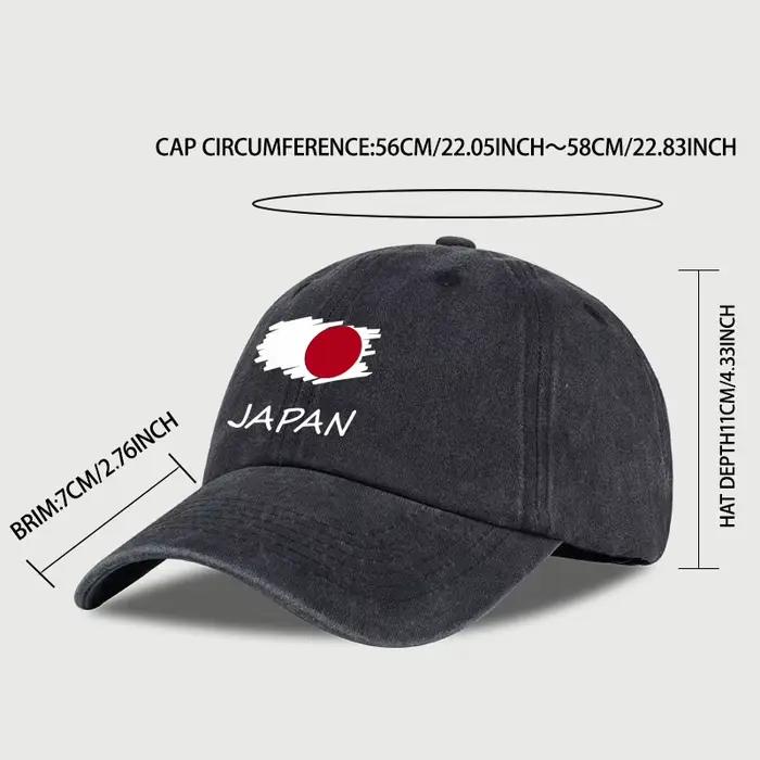Casquette de baseball délavée à imprimé drapeau japonais – Confortable et respirante