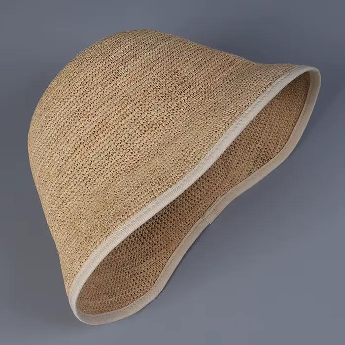 Chapeau de paille en raphia irrégulier à petit bord pour femme