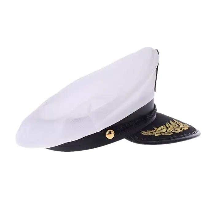 Chapeau de marin blanc pour adulte casquette de baseball unisexe avec badge brodé pour occasions spéciales et événements costumés