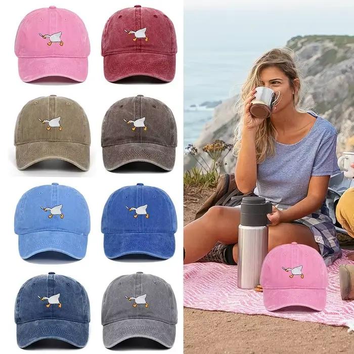 Casquette de baseball unisexe brodée motif oie blanche