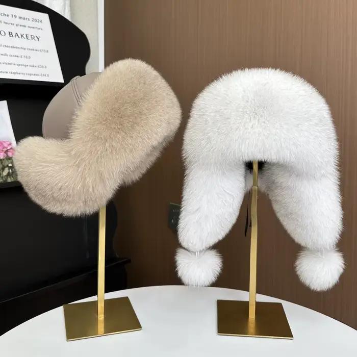 Chapeau de protection des oreilles en fourrure de renard pour femmes