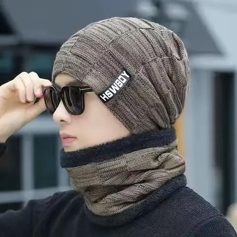 Cache-cou tricoté chapeau écharpe ensemble fourrure laine doublure épais chaud tricot bonnets cagoule