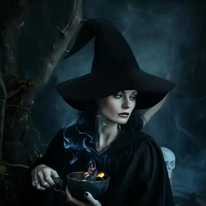 Chapeau de sorcière pliable pour femme en flanchelette saphir profond, costume d'halloween, masque de noel, accessoire de décoration de festival, cosplay, événements de fête