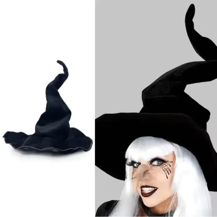 Chapeau de sorcière pliable pour femme en flanchelette saphir profond, costume d'halloween, masque de noel, accessoire de décoration de festival, cosplay, événements de fête
