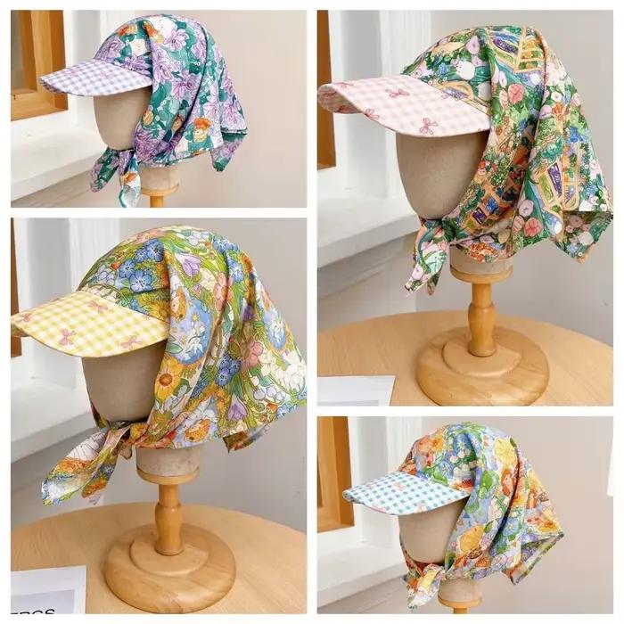 Casquette de baseball multifonctionnelle avec foulard intégré, motifs floral et écossais, coton doux et respirant pour femme toutes saisons activités sportives