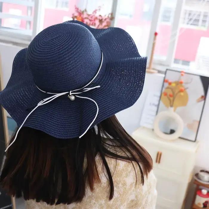Chapeau de paille tendance style français avec perles