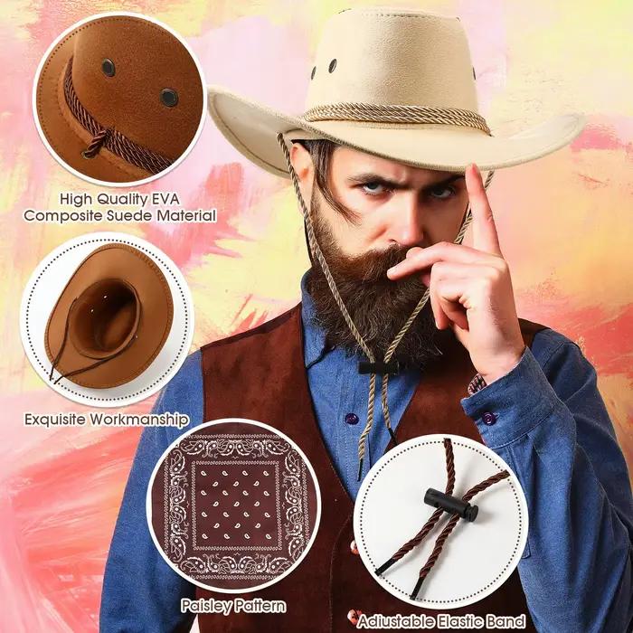 Chapeaux de cow-boy et bandanas multicolores pour fêtes et cosplay occidental pour adultes occasions spéciales