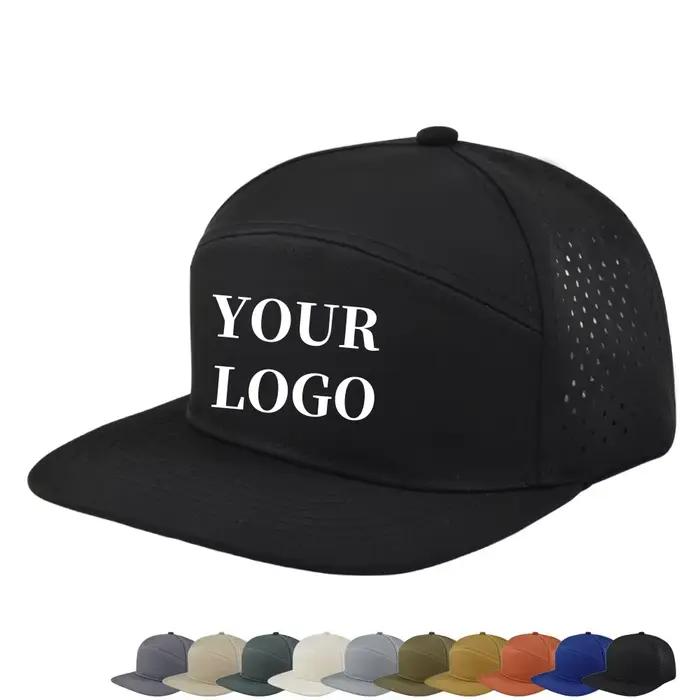 Logo personnalisé 5 panneaux chapeau de camionneur femmes broderie Hip Hop bord plat Snap Back Cap hommes plaine blanc maille rue danse casquette de baseball