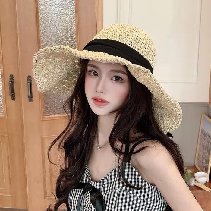 Nouveau chapeau d'été pour femme chapeau de paille à large bord pliable protection solaire plage vacances élégance occassions spéciales
