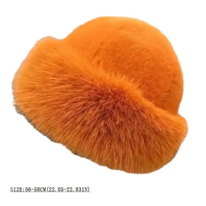 Chapeau seau en fourrure moelleuse pour femmes