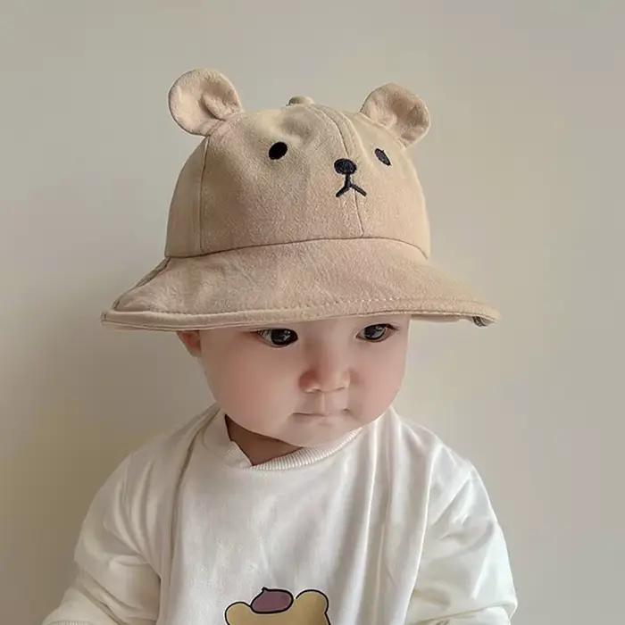 Chapeau d'ours mignon en coton pour enfants de 1 à 3 ans chapeau de pêcheur style dessin animé pour garçons filles occassions extérieures été soleil protection soleil