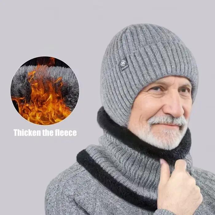 Chapeau tricoté d'hiver pour hommes en plein air avec capuche d'oreille chaude en velours
